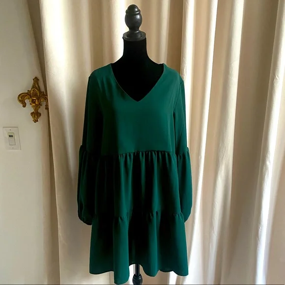 Dresses | Hunter Green Vneck Swing Dress L | Poshmark